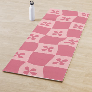Retro Pink Chequered Floral Pattern Yoga Mat