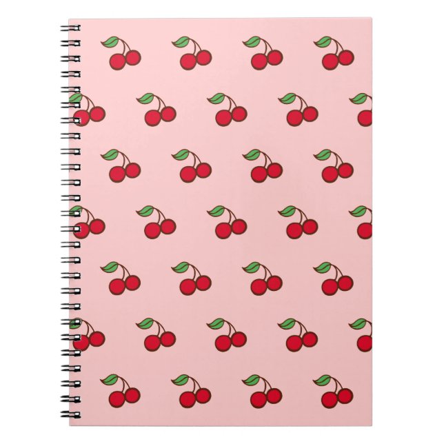 Retro Pink Cherry School Notebook Journal Gift (Front)