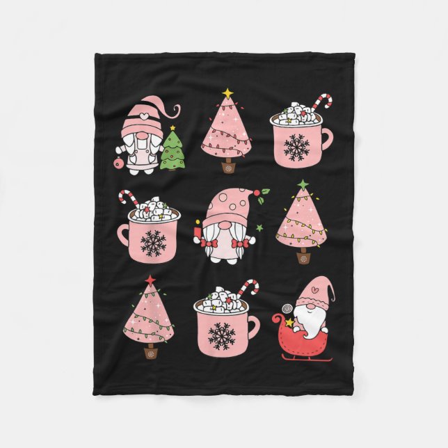 Retro Pink Christmas Gnome Peppermint Iced Latte C Fleece Blanket (Front)