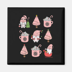 Retro Pink Christmas Gnome Peppermint Iced Latte C Magnet