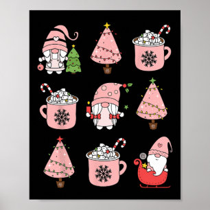 Retro Pink Christmas Gnome Peppermint Iced Latte C Poster