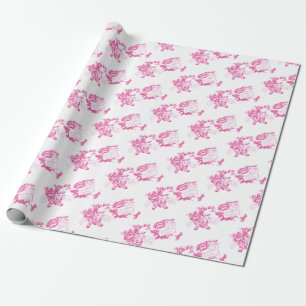 Retro Pink Christmas Kitten and Puppy Wrapping Paper
