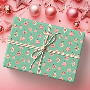 Retro Pink Christmas Ornaments Wrapping Paper