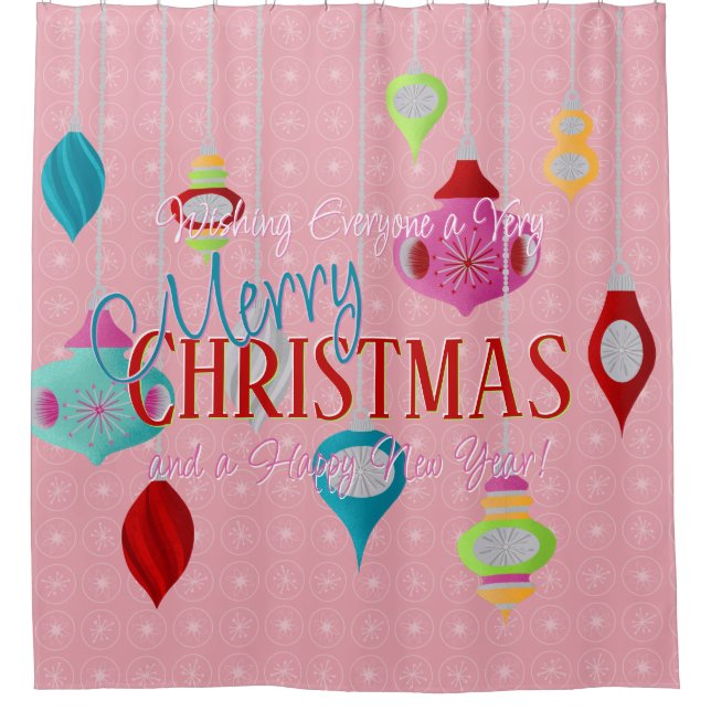 Retro Pink Christmas Shower Curtain (Front)