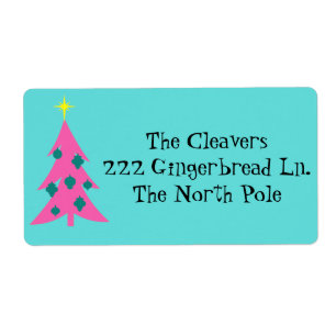 Retro Pink Christmas Tree Address Labels