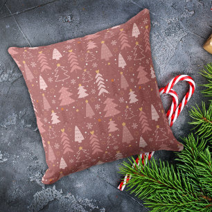 Retro Pink Christmas Trees Snowflakes Stars Hearts Cushion