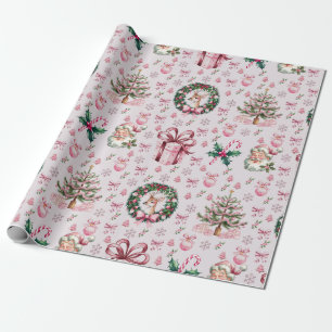 Retro pink Christmas Wrapping Paper
