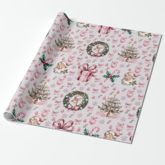 Retro pink Christmas Wrapping Paper