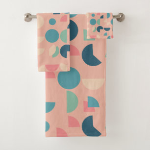 Retro Pink Colorful Modern Geometric Tribal Bath Towel Set