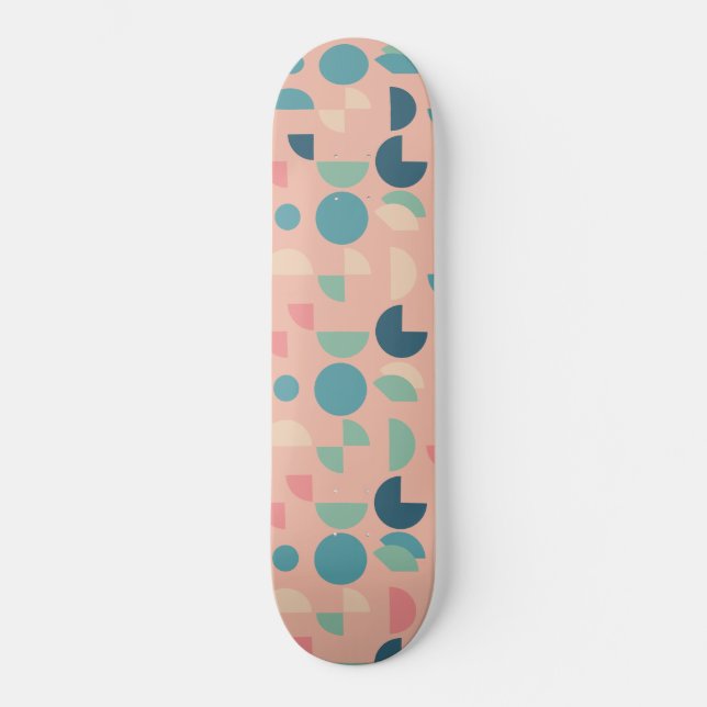 Retro Pink Colourful Modern Geometric Tribal Skateboard (Front)