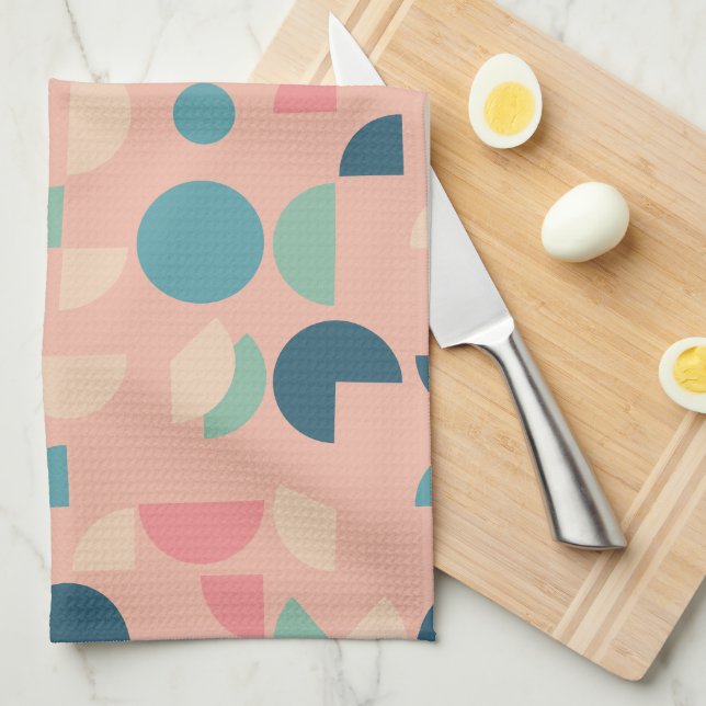 Retro Pink Colourful Modern Geometric Tribal Tea Towel (Quarter Fold)