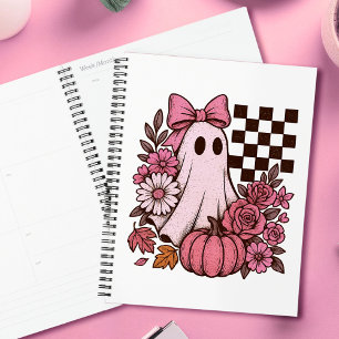 Retro Pink Coquette Ghost Girl with Bow Halloween Planner