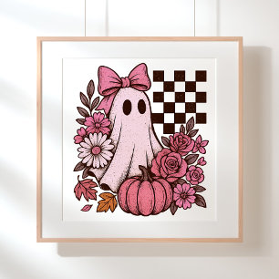 Retro Pink Coquette Ghost Girl with Bow Halloween Poster