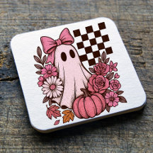 Retro Pink Coquette Ghost Girl with Bow Halloween