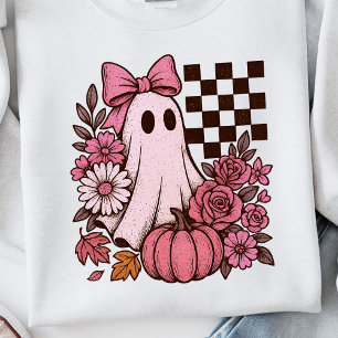Retro Pink Coquette Ghost Girl with Bow Halloween Sweatshirt