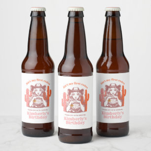 Retro Pink Cowgirl Disco Ball Birthday Party Beer Bottle Label