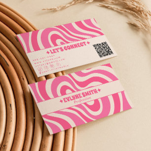 Retro Pink Cream QR Code 70s Boho Groovy Girly  Business Card
