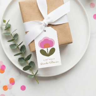 Retro Pink Cute Flower Personalized From Name Gift Tags