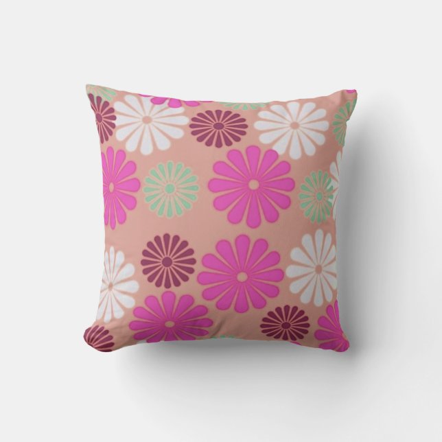 Retro Pink Daisies Cushion (Front)