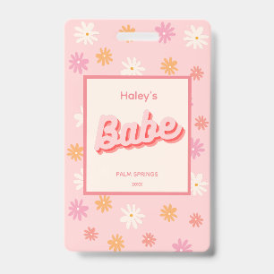 Retro Pink Daisy Bachelorette Party VIP Pass ID Badge