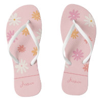 Retro Pink Daisy Flip Flops for Bridesmaids