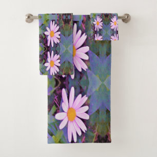 Retro Pink Daisy Flower Pattern Bath Towel Set