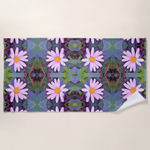 Retro Pink Daisy Flower Pattern Beach Towel