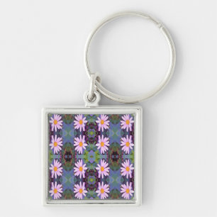 Retro Pink Daisy Flower Pattern Key Ring