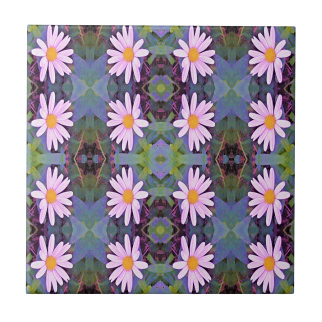 Retro Pink Daisy Flower Pattern Tile (Front)