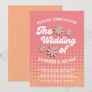 Retro Pink Daisy Groovy Wedding Invitation