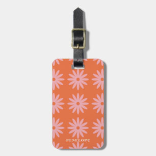 Retro Pink Daisy Print Luggage Tag