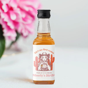 Retro Pink Disco Ball Cowgirl Birthday Party Beer Liquor Bottle Label