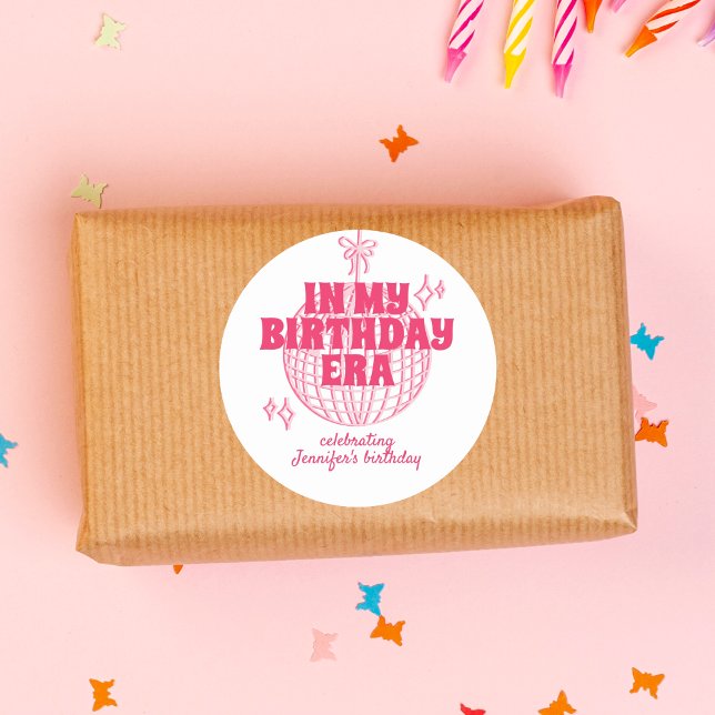 Retro Pink Disco Ball In My Birthday Era Party Classic Round Sticker (Creator Uploaded)