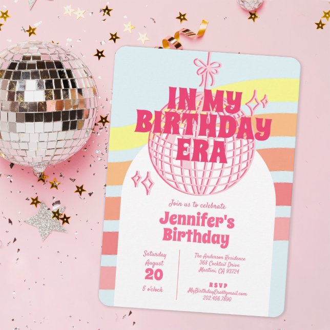 Retro Pink Disco Ball In My Birthday Era Party Invitation (Creator Uploaded)