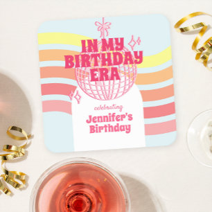 Retro Pink Disco Ball In My Birthday Era Party Square Paper Coaster