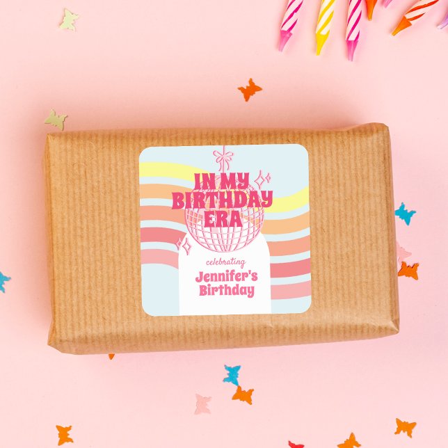 Retro Pink Disco Ball In My Birthday Era Party Square Sticker (Creator Uploaded)