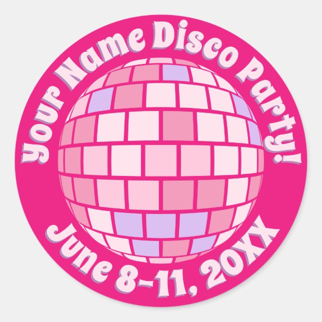 Retro Pink Disco Ball PERSONALIZED Classic Round Sticker (Front)