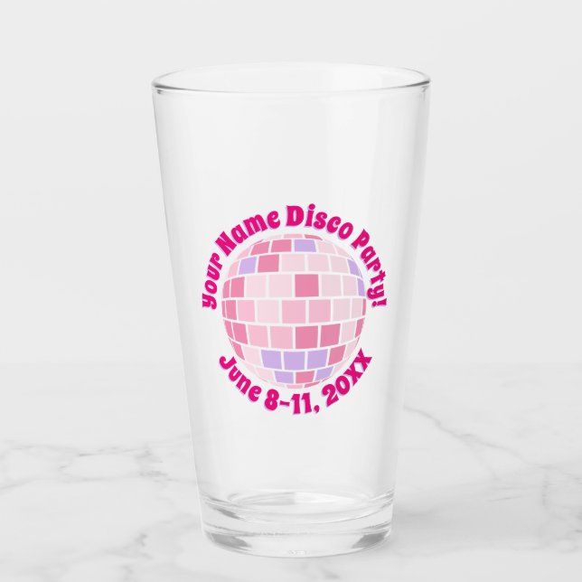 Retro Pink Disco Ball PERSONALIZED Glass (Front)