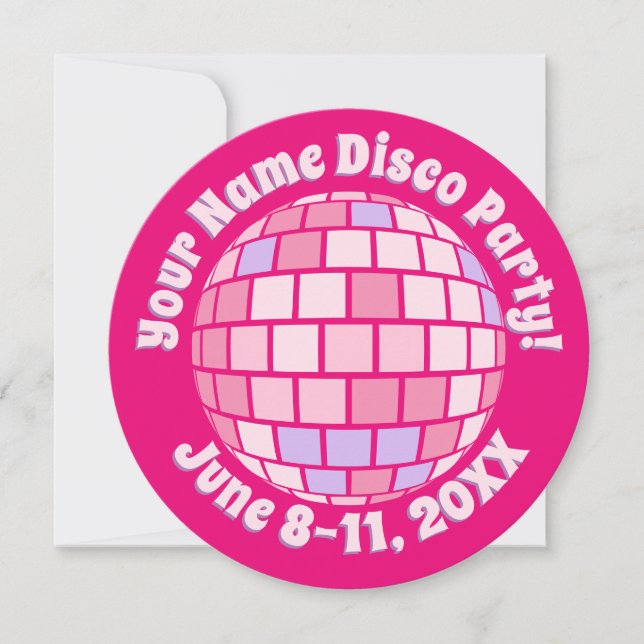 Retro Pink Disco Ball PERSONALIZED Invitation (Front)