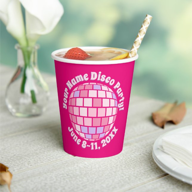 Retro Pink Disco Ball PERSONALIZED Paper Cups (Insitu)