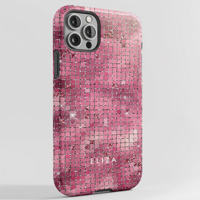Retro Pink Disco Mirror | Monogram Case-Mate iPhone Case (A glam, dark pink disco inspired phone case)