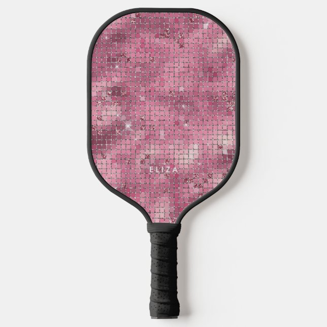 Retro Pink Disco Mirror | Monogram Pickleball Paddle (Front)