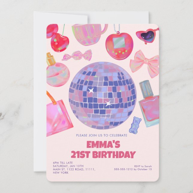 Retro Pink Disco yk2 aesthetic 21St Birthday  Invitation (Front)