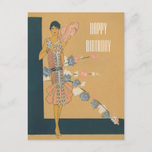 Retro Pink Fashion and Feathers Postcard