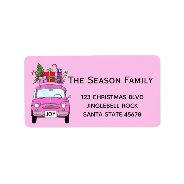 Retro Pink Fiat 500 with Christmas Gifts Label (Front)