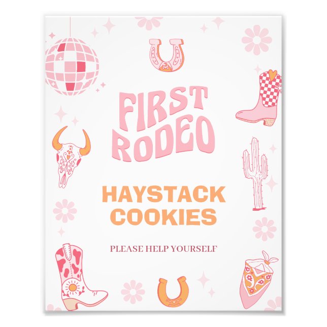Retro Pink First Rodeo 1st Birthday Party Sign (Front)