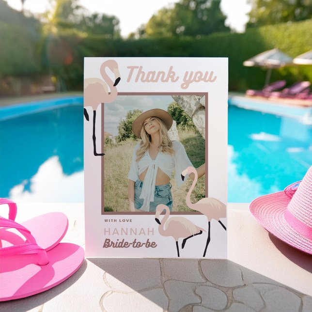 Retro Pink Flamingo Bridal Shower Thank you card (Creator Uploaded)