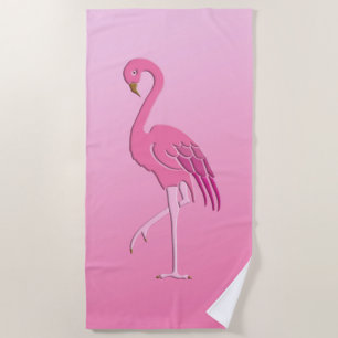 Retro Pink Flamingo , Fuchsia and Light Pink Beach Towel