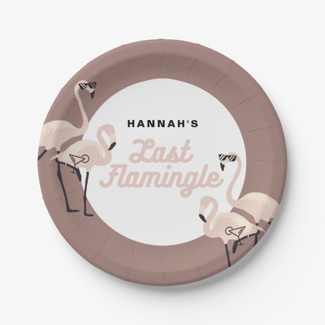 Retro Pink Flamingo Last Flamingle Bridal Shower Paper Plate (Front)