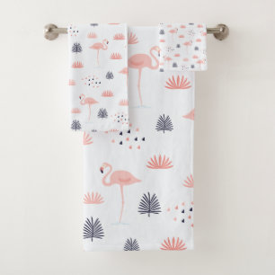Retro Pink Flamingo Pattern by WhimsicalArtwork™ Bath Towel Set